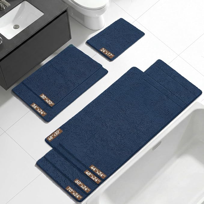 Bcoimo 48x30 Chenille Bath Mat – Non-Slip with Backing Bath Rug Ultra-Absorbent and Machine Washable Bathroom Mat Quick-Dry Design. Ideal for Bathroom Shower and Tub Areas