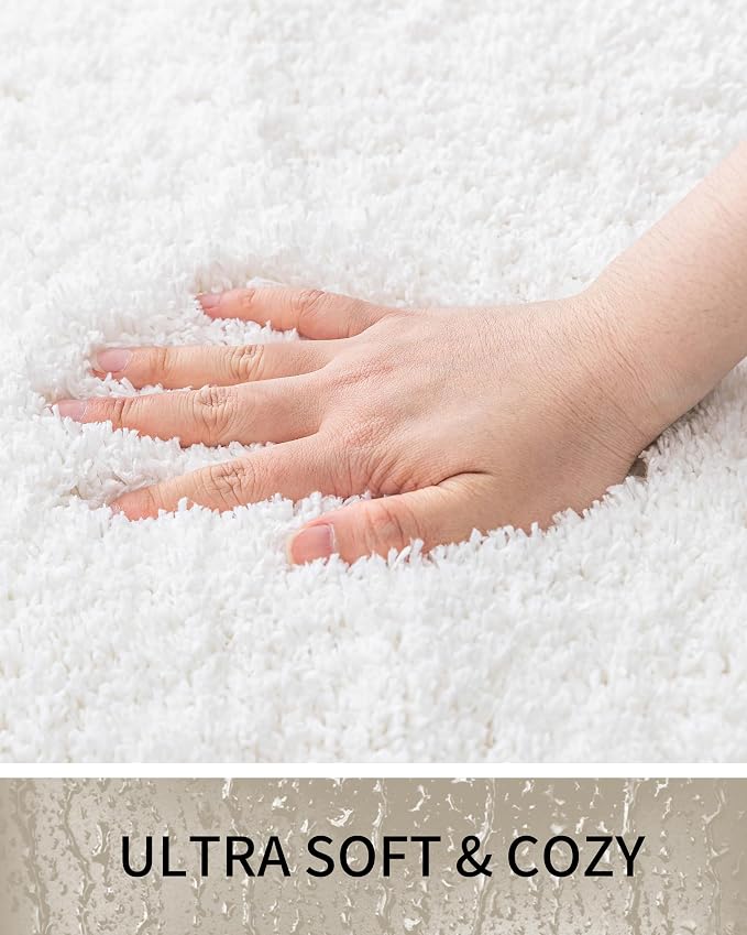 Bathroom Rugs Non Slip Washable 59x24, Ultra Thick Soft Microfiber Absorbent Bath Mats, High Density Foam Latex Non Slip Backing Bath Rugs, Fluffy Floor Carpet for Tub&Shower, White