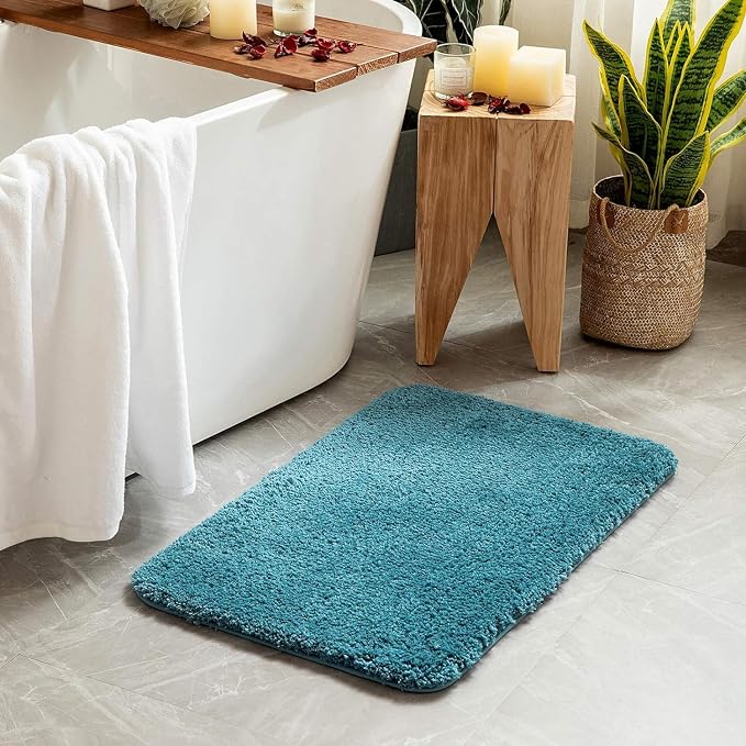 MIULEE Teal Bathroom Runner Rugs Soft Microfiber Bath Mat 24x48 Inch | Absorbent, Non Slip, Quick Dry, Fluffy Bath Rugs for Bathroom Floor Tub Showers, Machine Washable