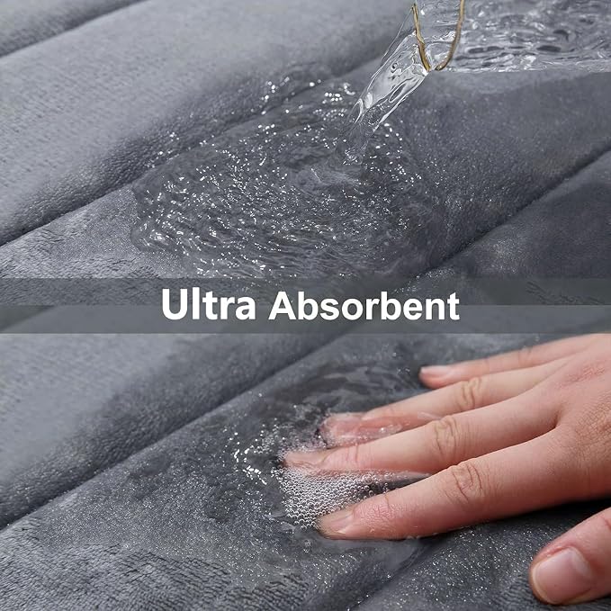Buganda Memory Foam Bath Mat 35 x 24, Ultra Soft Absorbent Bathroom Rugs | Dark Grey, Machine Washable Quick Dry Bath Mats for Bathroom Floor, Shower and Tub, Home Decor Accessories