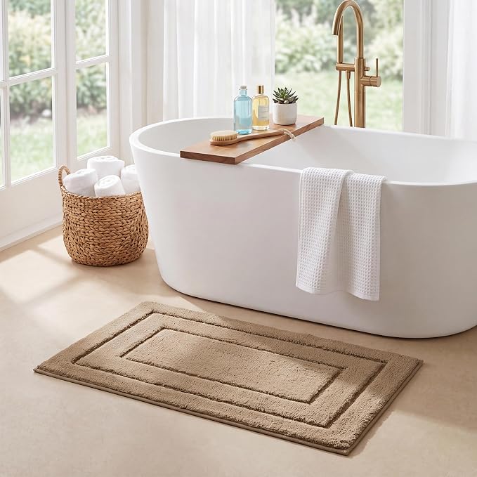 GRANNY SAYS Champagne Bathroom Rug 16" x 24", Non-Slip Microfiber Bath Mat | Ultra-soft, with durable TPR backing for reliable grip, fast water absorption, machine washable for small bathroom spaces