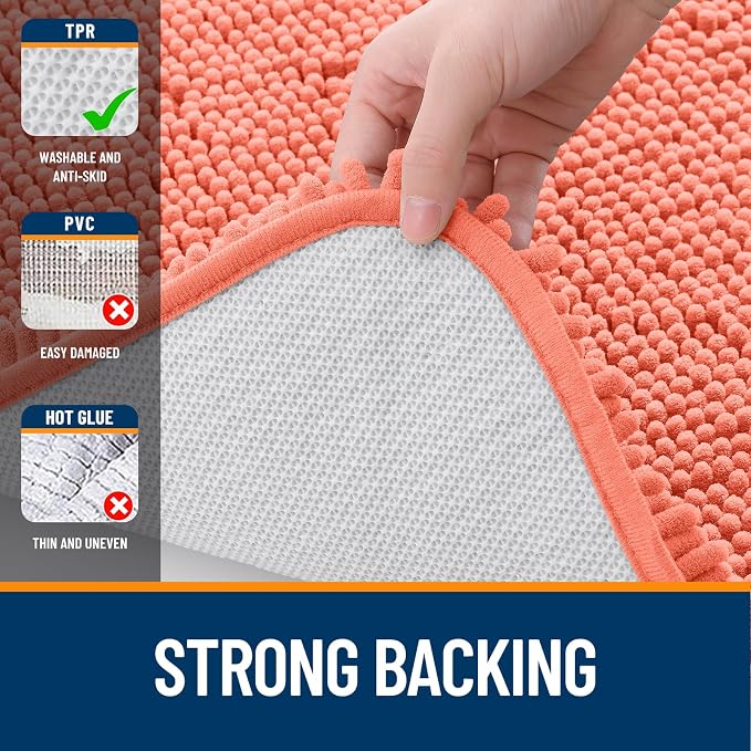 OLANLY Toilet Rugs U-Shaped 24x20, Soft Absorbent Chenille Contour Rugs | Coral, Quick-Drying Rubber Backing, Machine Washable Non-Slip Shaggy Bathroom Mat for Toilet, Home Decor Accessories