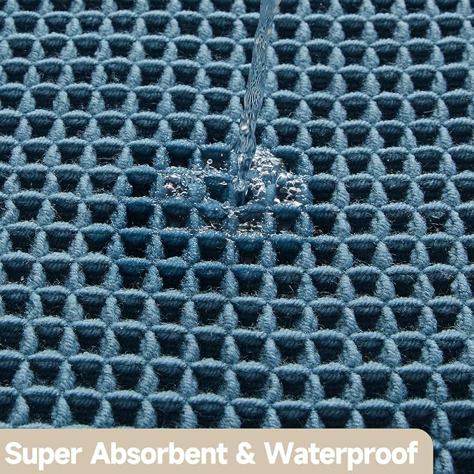 TYUU Waffle Bath Mat, Boho Bathroom Rugs Non Slip Washable Super Absorbent Quick Dry Bath Mat Farmhouse Bathroom Decor, 48"x24" Denim Blue