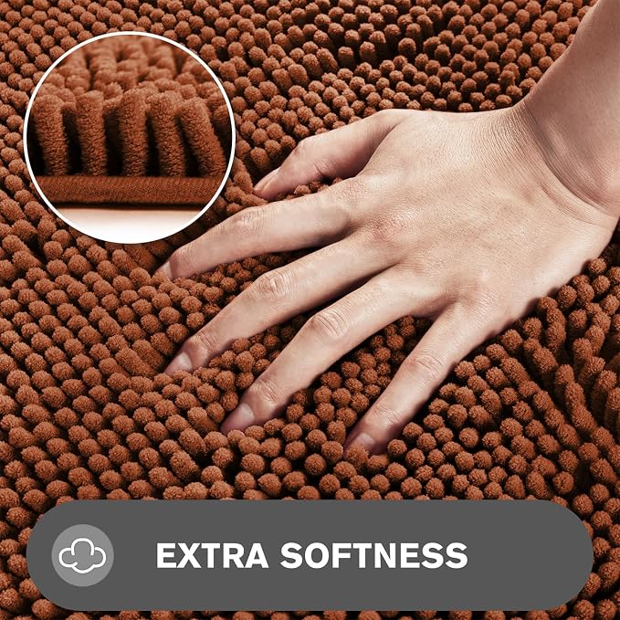 Rust Bathroom Rugs – Absorbent and Washable Bath Mat, Non-Slip, Thick Soft Chenille Bath Rugs for Bathroom Floor, Shower, Sink - 26" x 44"