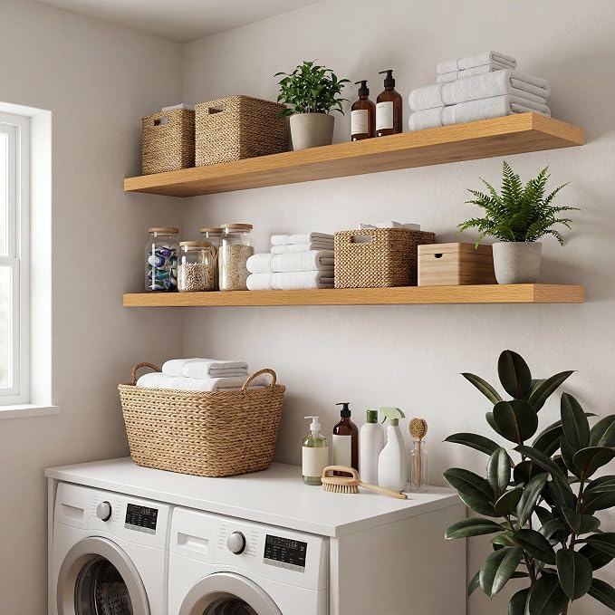 48 in Floating Shelves for Wall Decor Color Oak,Pack 1 | Modern floating shelves for living room,bedroom,kitchen and bath.Organize & display books,photos and decor.easy mount,sturdy.