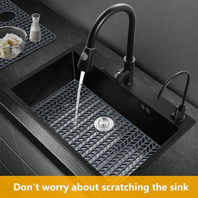 Sink Protectors for Kitchen Sink 29.7"x15.5" Rear Drain Sink Mat | Various sizes and styles,Protector for sinks and dish,Withstand to 500F,Food-grade silicone ,raised feet,Dishwasher Washing