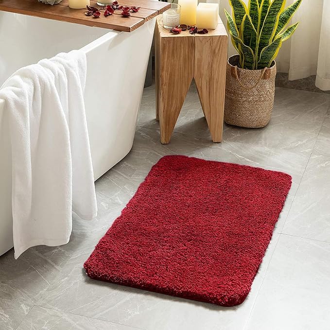 MIULEE Red Bathroom Runner Rugs Soft Microfiber Bath Mat 24 * 70 Inch | Absorbent, Non Slip, Quick Dry, Fluffy Bath Rugs for Bathroom Floor Tub Showers, Machine Washable