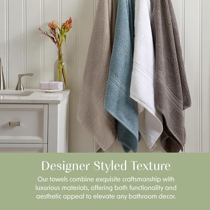 100% Cotton Bath Towel Set | 6-Piece Set | Textured | Brown | Luxury Geometric Design | Absorbent & Quick-Dry Bathroom Towels | Textured and Durable Cotton Towels for Bathroom | OEKO-TEX