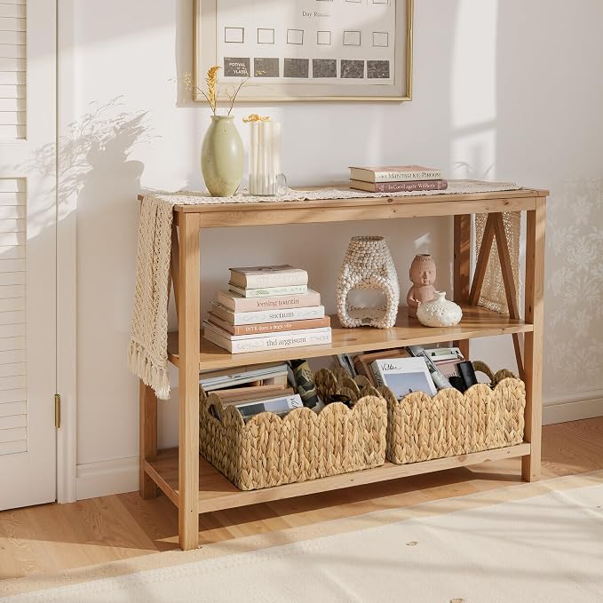 StorageWorks Wicker Baskets, Large Scalloped Baskets, Water Hyacinth | Scalloped Wicker Basket for Living Room, Decorative Scalloped Baskets for Storage, Wicker Baskets for Organizing and Decor
