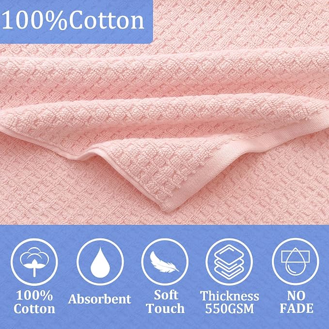 VOOVA & MOVAS Kids Hooded Towel, 6-10 Years, 100% Cotton,Pink Waffle | Gentle Waffle Texture, Heavy Cotton Fabric, Ideal for Kids Bath and Seaside Vacation