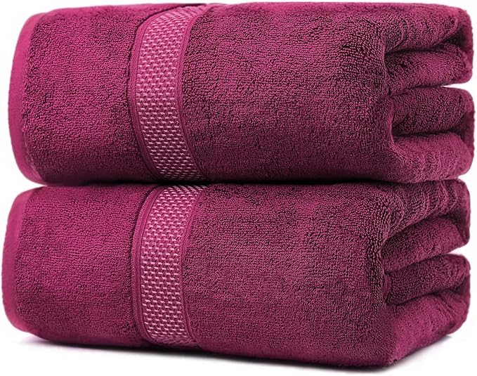 Fluffy Cotton Bath Towels Set650GSM,2-Piece Set, Thickened and Enlarged(31.5x63 inches),Super Absorbent,Soft,Suitable for Hotel, Bathroom, Swimming Pool, SPA,Gift(Dark Red)