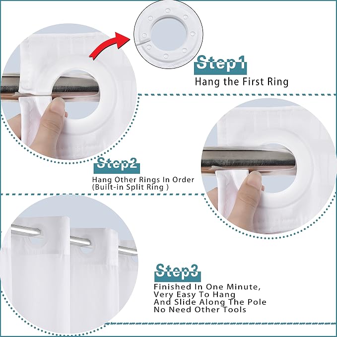 Conbo Mio Extra Long No Hook Shower Curtain with Snap in Liner Set, Hotel Luxury White Shower Curtains for Bathroom with See Through Top Window, Waterproof, Washable 71W x 84H