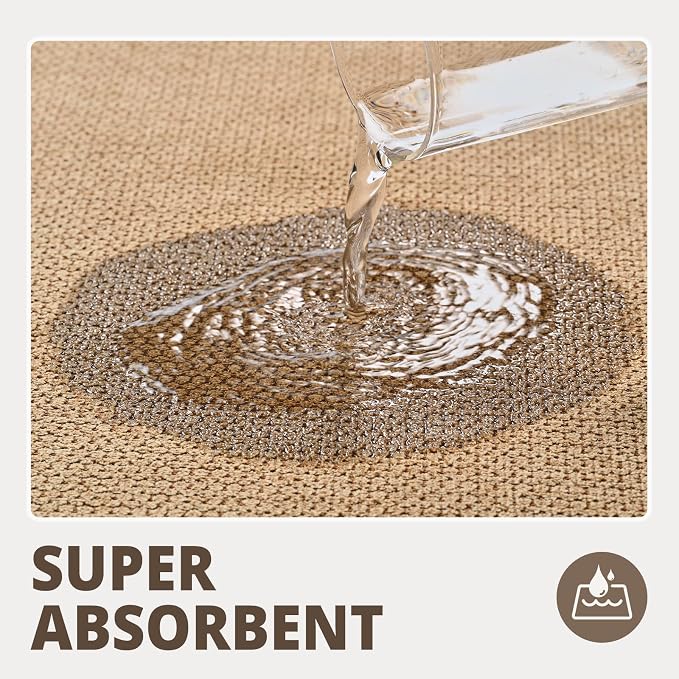 Bathroom Rugs Sets 2 Piece, Thin Bath Mat Absorbent Quick Dry, Machine Washable, Rubber Backing for Non Slip, Low Pile Cozy Cloth Bathroom Rug Set for Tub/Sink/Shower (27"x17" & 30"x19", Khaki)