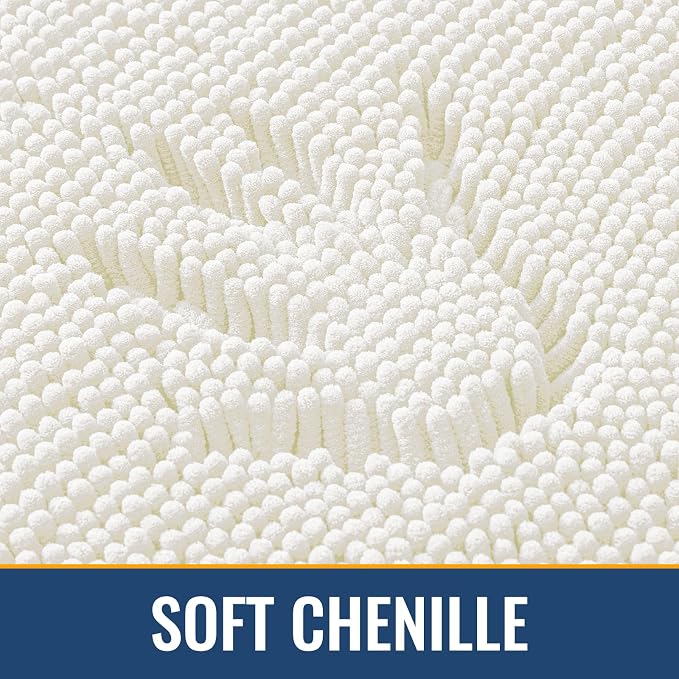 Arotive Bathroom Rugs 59x20, Soft Absorbent Shaggy Chenille Bath Rugs | Ivory, Machine Washable Rubber Backing Bath Mats for Bathroom Floor Tub and Shower Home Decor Accessories