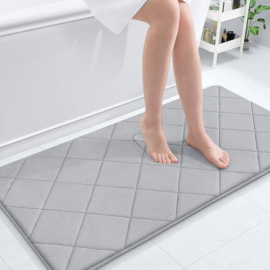 OLANLY Memory Foam Bath Mat 44x24, Ultra Soft and Absorbent Bathroom Rugs | Light Gray, Quick Dry, Machine Washable Shower Bath Rugs, Comfortable Bath Carpet for Bathroom Floor, Tub and Shower