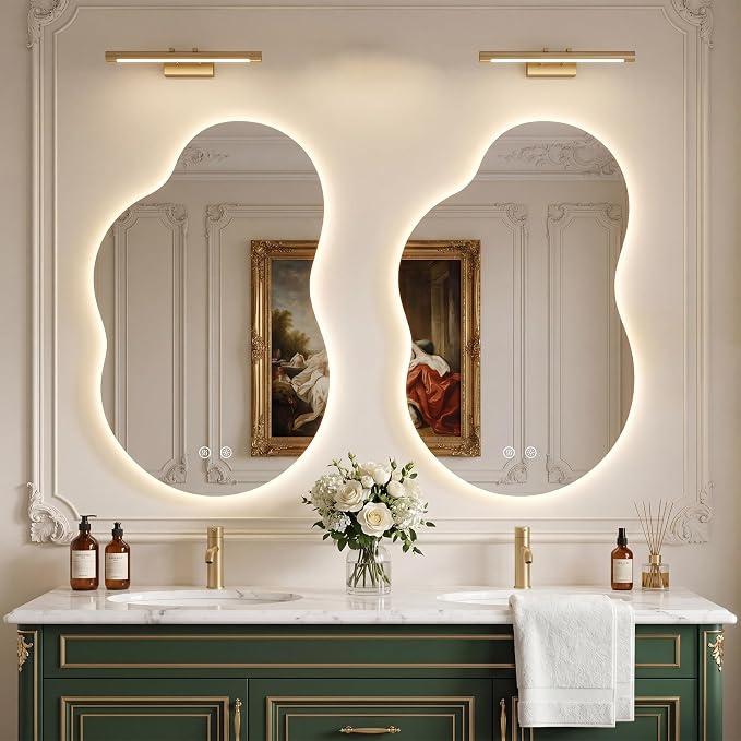 36''x24'' Lighted Mirrors for Bathroom Wall Backlit, Cloud LED Bathroom Mirror Frameless with Lights Anti Fog, Dimmable, 3 Colors,Tempered Glass, Shatter-Proof