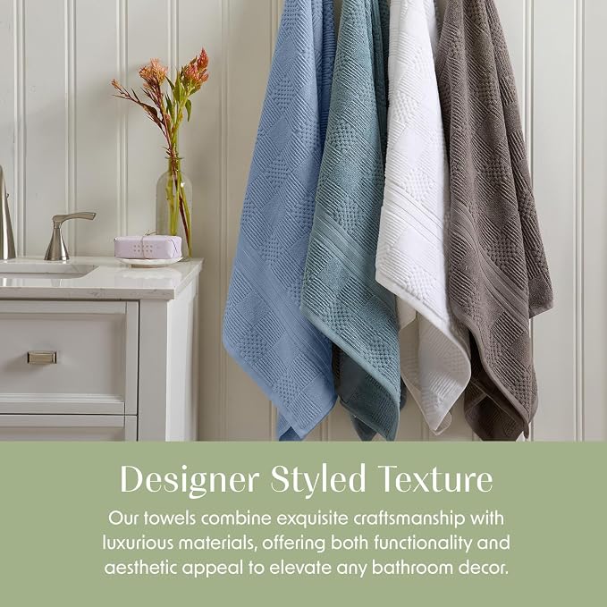 100% Cotton Bath Towel Set | 4-Pack | Textured | Blue | Luxury Geometric Design | Absorbent & Quick-Dry Bathroom Towels | Textured and Durable Cotton Towels for Bathroom | OEKO-TEX