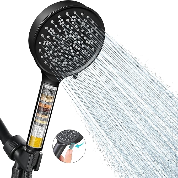 Cobbe Filtered Shower Head with Handheld, Water Softener for Hard Water | High Pressure 6 Spray Mode Showerhead with Filters - Remove Chlorine&Harmful Substances - Reduces Dry Itchy Skin, Matte Black