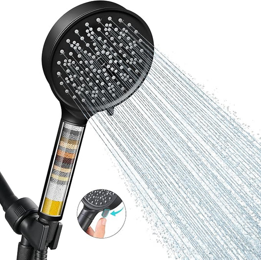 Cobbe Filtered Shower Head with Handheld, Water Softener for Hard Water | High Pressure 6 Spray Mode Showerhead with Filters - Remove Chlorine&Harmful Substances - Reduces Dry Itchy Skin, Matte Black