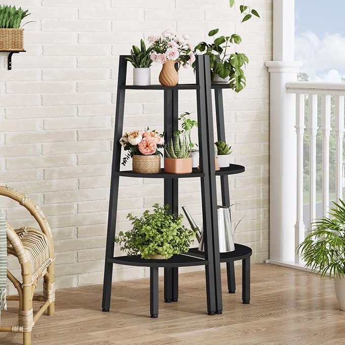 Hoctieon Corner Shelf, 3-Tier 40" Tall Corner Bookshelf, Rustic Ladder Shelf, Industrial Display Stand for Living Room, Kitchen, Home Office, Balcony, Small Space, Metal Frame, Black