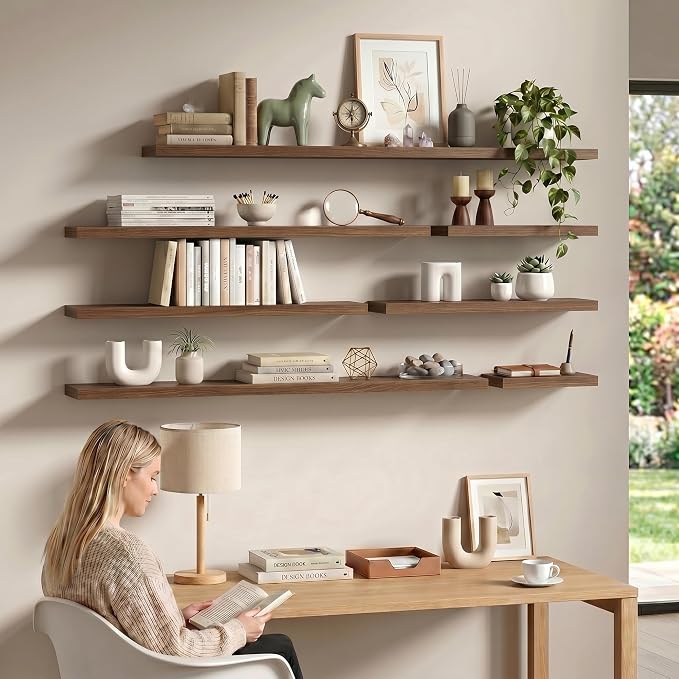 Fun Memories 36 Inch Floating Shelves - Deep Rustic Wooden Wall Shelves - Extra Deeper & Thicker Wall Mounted Storage Shelf for Bedroom, Kitchen, Farmhouse - 2 Pack, Walnut