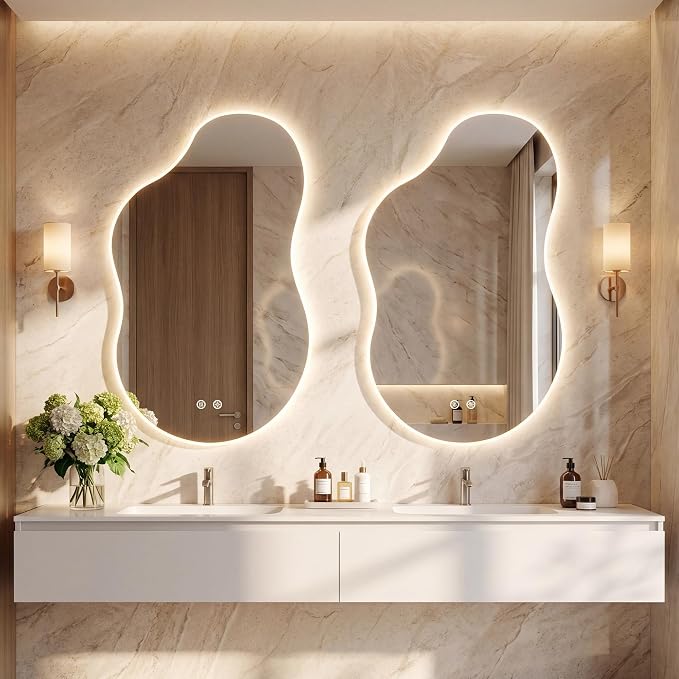 40''x24'' Lighted Mirrors for Bathroom Wall Backlit, Cloud LED Bathroom Mirror Frameless with Lights Anti Fog, Dimmable, 3 Colors,Tempered Glass, Shatter-Proof