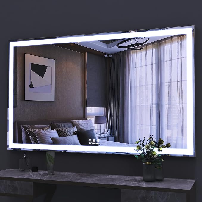 Large 40x24 inch,Mirror with Lights for Dressing Room, Extra Long Vanity Mirror for Bedroom,Wall 10X Cosmetic Mirrors,Silver
