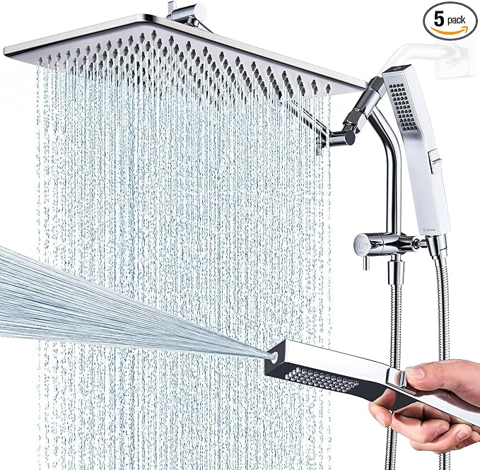 G-Promise 12 Inch All Metal Rain Shower Head with Handheld Spray (Chrome) | Full Body Coverage, Pause Mode Diverter, Power Wash Mode Handheld, Suits Every Height, Easy to Install, Modern Bath Upgrade