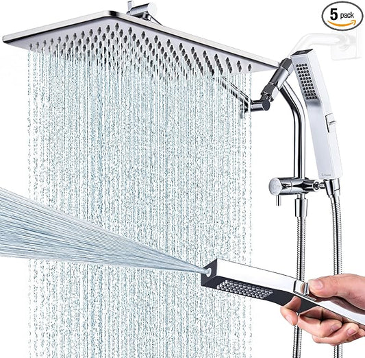 G-Promise 12 Inch All Metal Rain Shower Head with Handheld Spray (Chrome) | Full Body Coverage, Pause Mode Diverter, Power Wash Mode Handheld, Suits Every Height, Easy to Install, Modern Bath Upgrade