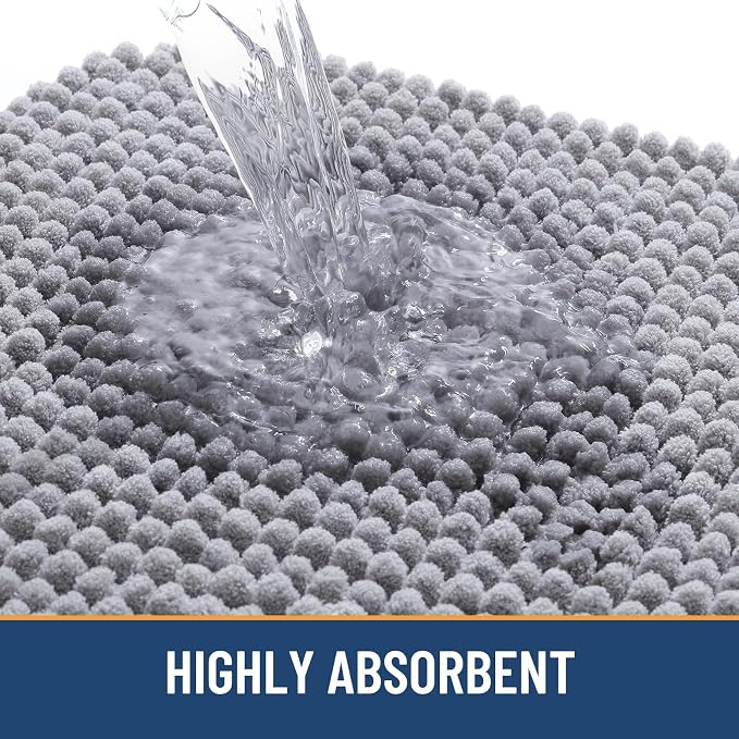 Arotive Chenille Bathroom Rugs 40x24, Soft Absorbent Bath Mat, Grey | Rubber Backing, Machine Washable Dry Bath Mats for Bathroom Floor, Tub and Shower, Home Decor Accessories
