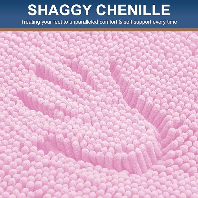 Smiry Bathroom Rugs 36X24, Luxury Chenille Extra Soft Absorbent Bath Mat | Pink, Machine Washable Non-Slip Plush Bath Mats for Bathroom, Tub, Shower, and Floor, Home Décor