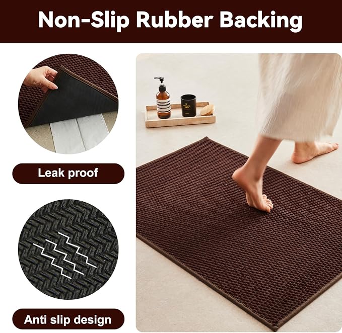 Triohero Small Bathroom Rugs Non Slip Washable Bath Rugs Super Absorbent Bathroom Rug Thin Quick Dry Low Pile Bath Mats, Brown 12"x12"