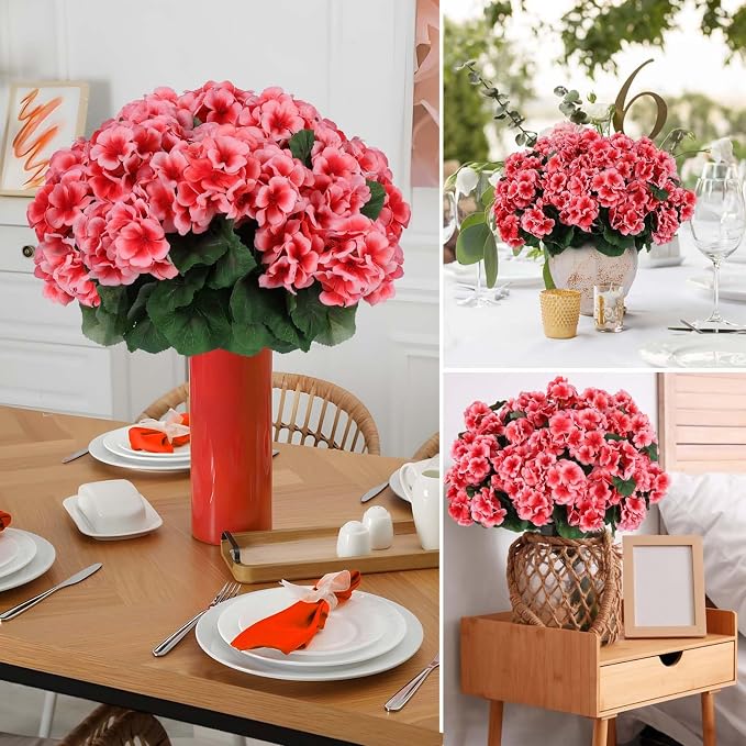 Hananona 6 Pcs Artificial Geranium Flowers for Outdoors Geraniums Silk Flowers Outdoor UV Resistant Garden Plants Faux Flowers for Home Kitchen Table Centerpieces Decor (6, Peach)