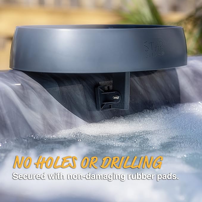 STAR SPLASH Adjustable Hot Tub Table Tray – Heavy-Duty, Nonslip Drink Caddy with Cup Holders - Clamps to Side of Aboveground Bathtub, Spa – Outdoor Patio Accessories and Supplies, 17x10x4 in. | Non-Slip Clamp-On Spa Tray, Rust-Proof Stainless Steel, Ho...