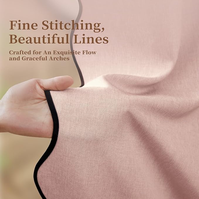 72x78 Boho Scalloped Linen Textured Cloth Shower Curtain, Blush Pink | Long Size, 230GSM Waterproof Polyester, Heavy Duty Fabric, 12 Plastic Hooks, Elegant Modern Farmhouse Style, Machine Washable