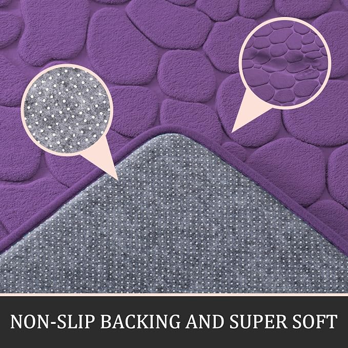 Bathroom Rugs Mat Set, Memory Foam Bath Mat 5 Piece Purple | Non Slip, Water Absorbent, Washable, Bath Mat For Bathroom, Sink and Toilet