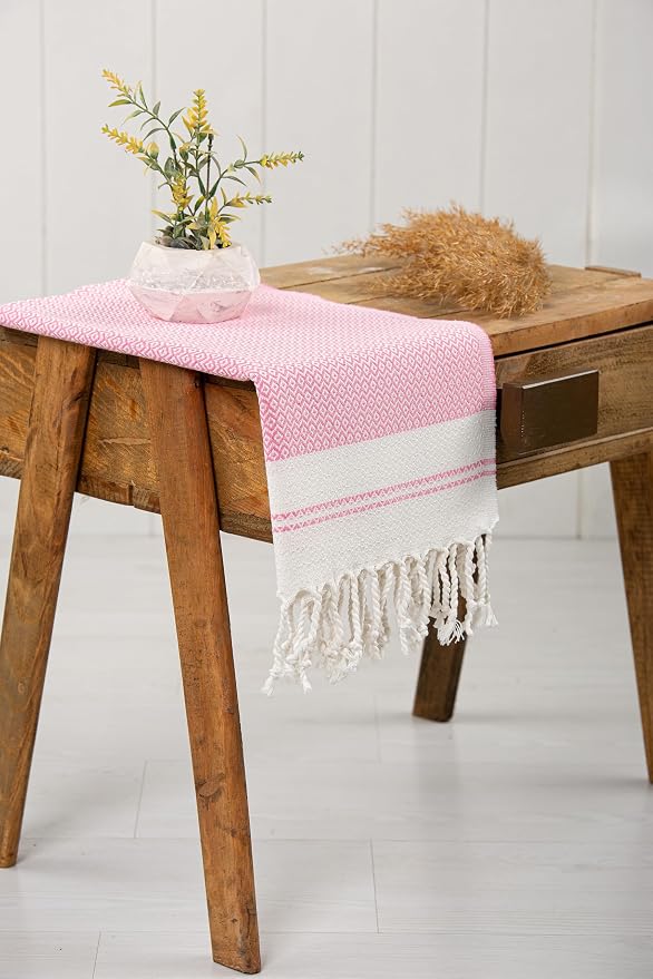 Evelynen Turkish Hand Towels for Bathroom & Kitchen Towels Decorative Set of 2 | Boho Farmhouse Hand Towels with Hanging Loops for Face, Dish, Kitchen & Bath (16" x 32" - Pink)