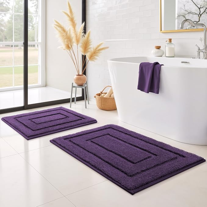 GRANNY SAYS Purple Bathroom Rugs Set 2 Piece, Non Slip Bath Mats | Soft microfiber with TPR backing, fast water absorption, machine washable 2 piece bath rug set for Tub, Shower, Toilet