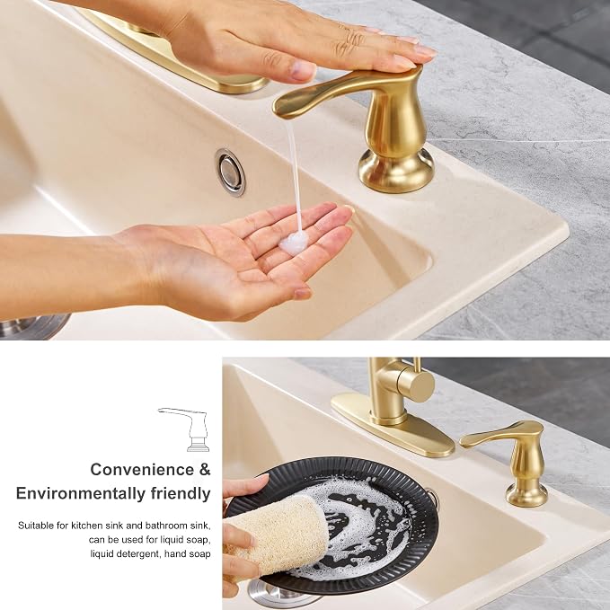 Kitchen Sink Soap Dispenser Brushed Gold, G086BG-G | Gold Under Sink Soap Dispenser with 40" Silicone Extension Tube, Say Goodbye to Frequent Refills