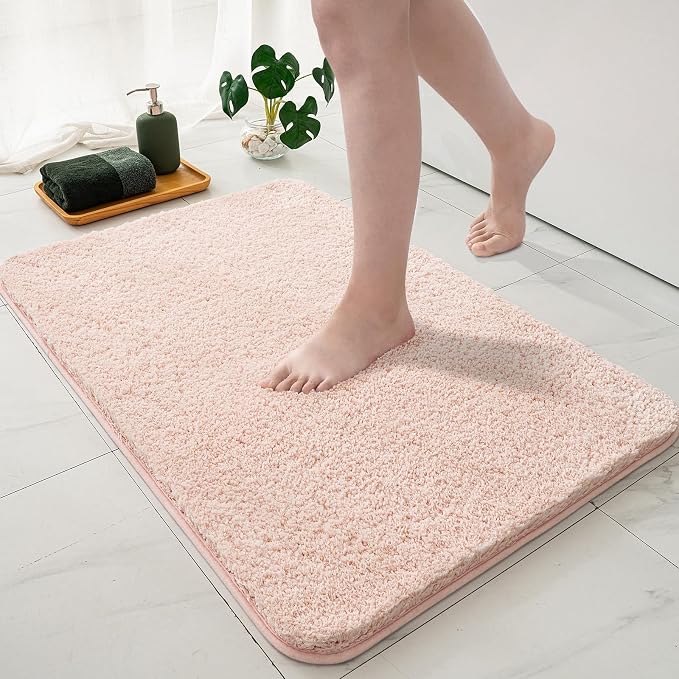 MIULEE Blush Bathroom Rugs Soft Small Microfiber Bath Mat 16x24 Inch | Absorbent, Non Slip, Quick Dry, Fluffy Bath Rugs for Bathroom Floor Tub Showers, Machine Washable