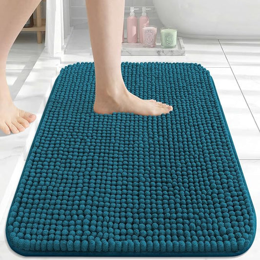 Arotive Chenille Bathroom Rugs 24x16, Soft Absorbent Bath Mat, Peacock Blue | Rubber Backing, Machine Washable Dry Bath Mats for Bathroom Floor, Tub and Shower, Home Decor Accessories