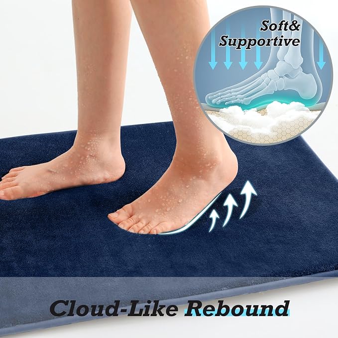 Bathroom Rugs Sets 2 Piece, Non-Slip & Quick Dry Bath Mat Set, Ultra Soft Velvet Bath Rugs for Bathroom, Toilet and Shower Floor, Navy