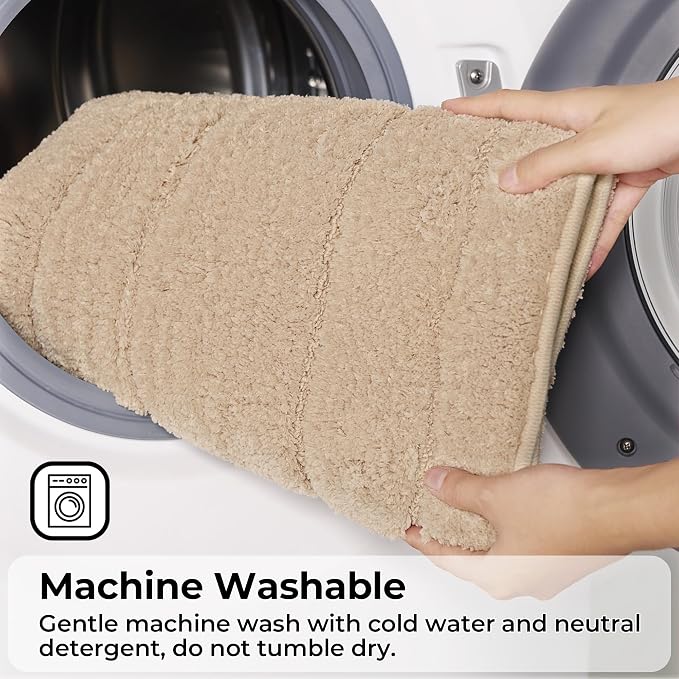 GRANNY SAYS Khaki U Shaped Toilet Rug 20" x 24", Non-Slip Bath Mat | Soft microfiber, TPR backing, absorbs water quickly, machine washable, fits around most standard toilet bases