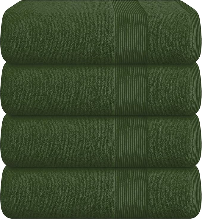 4 Pack Bath Towel Set 27x54, 100% Ring Spun Cotton, Ultra Soft Highly Absorbent Machine Washable Hotel Spa Quality Bath Towels for Bathroom, 4 Bath Towels - Olive Green