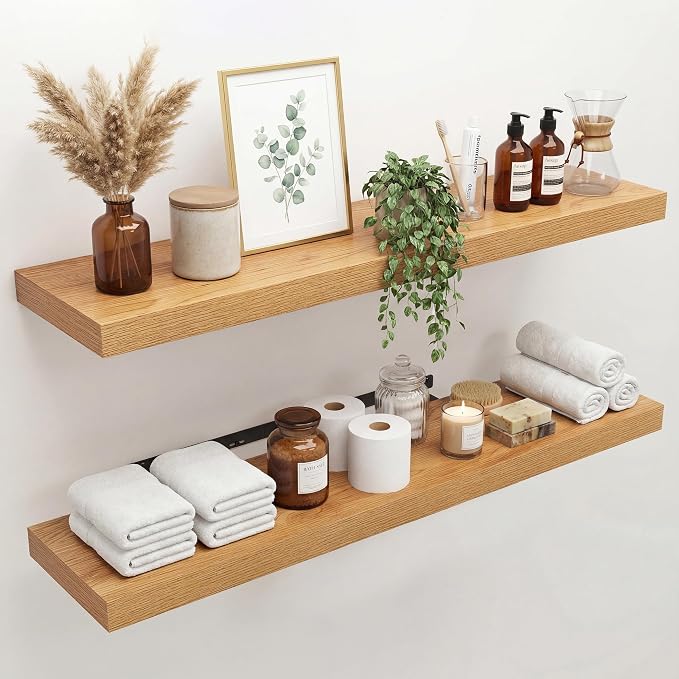 40 in Floating Shelves for Wall Decor Color Oak,Pack 2 | Modern floating shelves for living room,bedroom,kitchen and bath.Organize & display books,photos and decor.easy mount,sturdy.