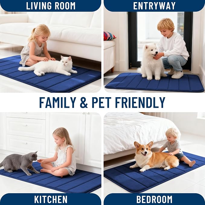 OLANLY Memory Foam Long Bathroom Rugs Runner 59x20, Super Soft Absorbent | Twilight Sapphire, Quick Dry Bath Mat, Machine Washable Shower Floor Rugs, Bathmat Carpet for Bathroom Floor, Tub and Shower