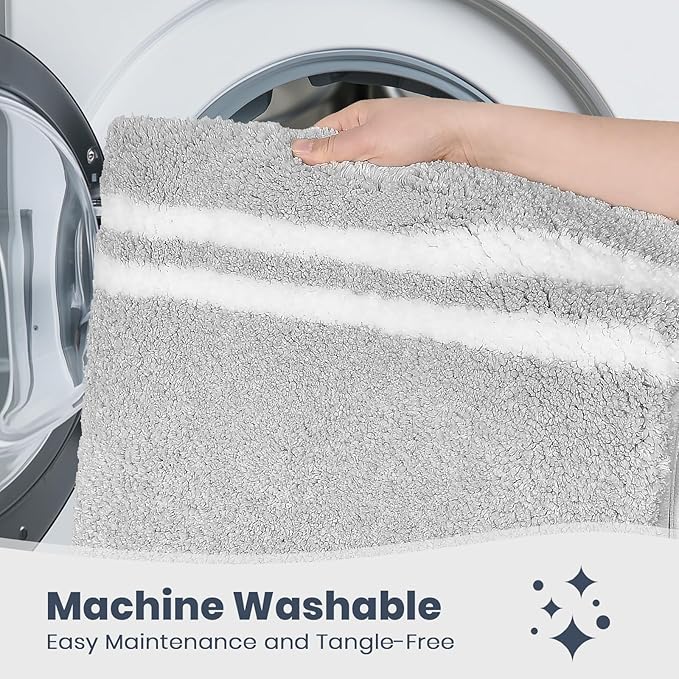 PURRUGS Bathroom Rug, Bath Mat, 24" x 36", Light Grey | Machine Washable, Non-Slip, Waterproof TPR Backing, Super Absorbent, Quick Dry, Bath Rug for Shower, Bathtub, and Sink