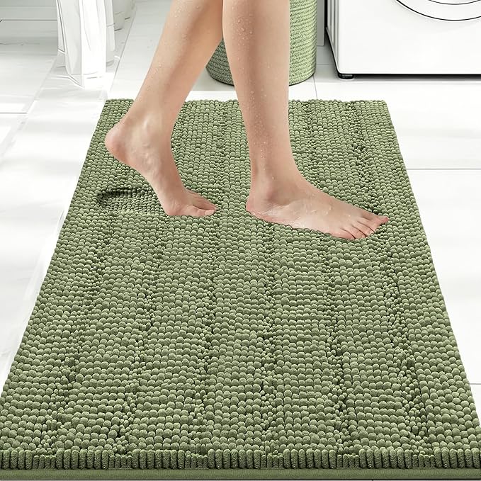 Bcoimo Bath Rug Mat,Sage Chenille High Absorbent Bathroom Mat for Floor Tub | Non Slip with Rubber Backing Bathroom Rugs;High Absorbent And Quick Dry 36x24 Microfiber mat; Machine Washable;Extra Soft mat