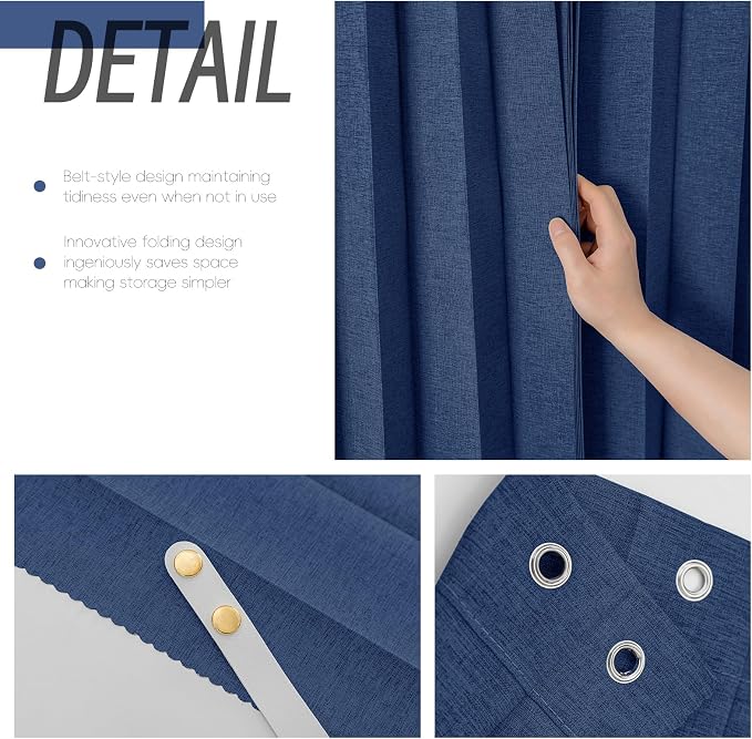 AJAZZ Magnetic Folding Shower Curtains Fabric Polyester Material Waterproof Shower Curtain Suitable for Family Hotel Homestay (Dark Blue,77" W x 78" L) 1 Panel