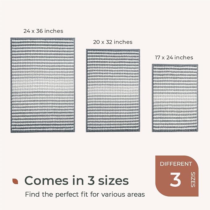FRESHMINT Chunky Ombre Chenille Bathroom Rug, Gray & White, 24"x36" | Water Absorbent, Soft Bath Rugs for Bathroom Floor, Thick Non Slip, Washable Quick Dry